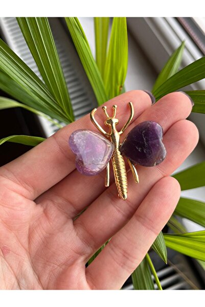 Genel Markalar 14 Ayar Altın Kaplama Mor Doğal Taş Yusufçuk Broş