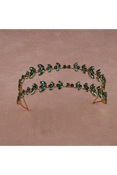 Hayalperest boncuk Alfa Model Gold-Green Bridal Hair Band - Double Row Accessory