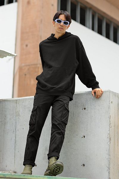 Fuddy Moda Hanorac simplu, neimprimat, cu glugă, unisex oversize, de bază, cu glugă