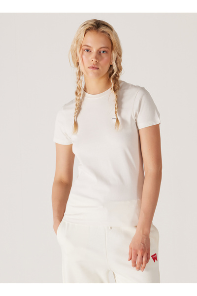 WRANGLER Bisiklet Yaka Beyaz Kadın T-Shirt W7R4EEW02-Beyaz