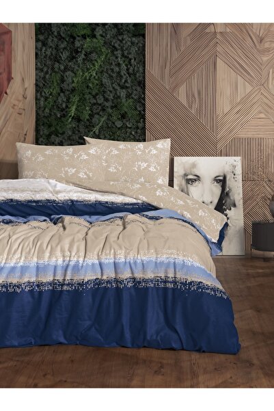 Cotton Box Flannel Duvet Cover Set Blueline Navy Blue Double