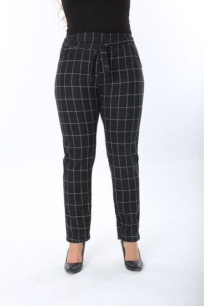 thalep women's large size high waist pocket belted plaid pants