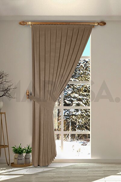 MARİTSA Nubuk Serisi Açık Kahve Sık Pile(1x3) Tek Kanat Fon Perde