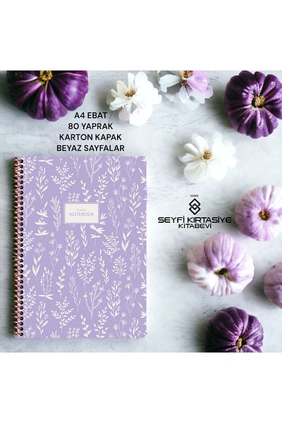 SEYFİKİRTASİYE CHECKED A4 SIZE 80 SHEETS CARTON COVER WIRE NOTEBOOK WHITE COLOR 60 GR PAPER PURPLE