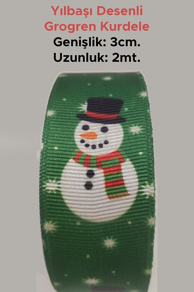 Netsan Etiket 3cm X 2mt Πρωτοχρονιάτικη Σατέν Κορδέλα με μοτίβο χιονάνθρωπος πράσινο χρώμα