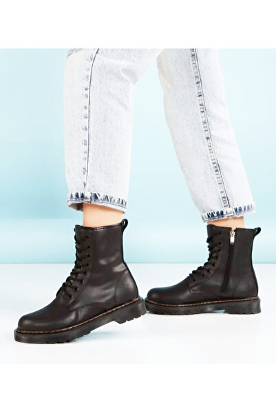 MİSS PARK MODA Park Moda Kadın Siyah Kalın Taban Sıcak Astar Fermuarlı Bağcık...