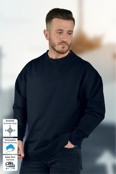 BESSA Sweat oversize pentru bărbați, albastru bleumarin
