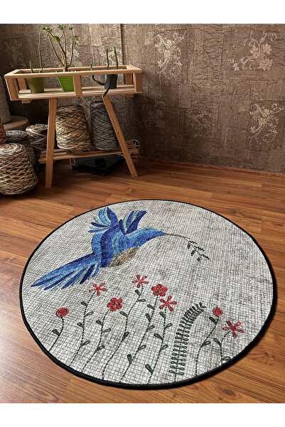 DECORİST YUVARLAK RUSTİK DESENLİ KAYMAZ ÖZELLİKLİ DOKUMA TABAN YIKANABİLİR Kİ...