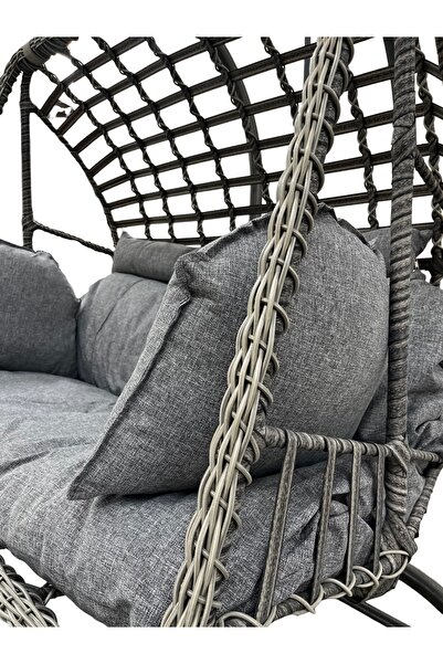 Tu Tienda İki Kişilik Rattan Örgü Salıncak,antrasit
