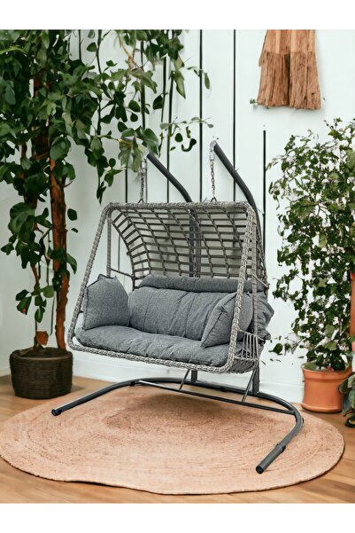 Tu Tienda İKİ KİŞİLİK RATTAN ÖRGÜ BAHÇE BALKON SALINCAĞI,ANTRASİT