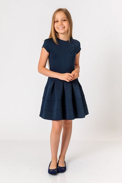 incity Girl's Navy Blue Pleated Skirt Detailed Shoulder Jewelled Dress