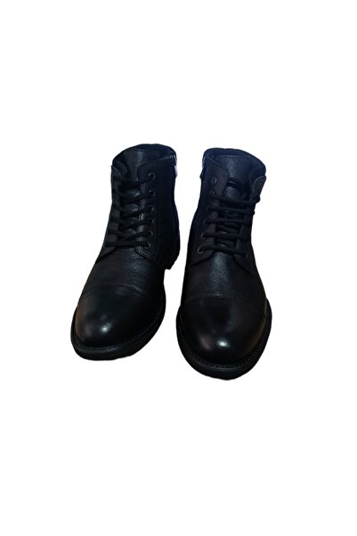 Crisso Erkek Siyah Hakiki Deri Kışlık Bot Ayakkabı