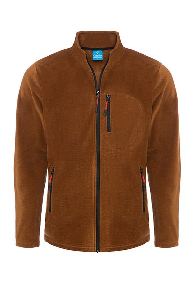MAXIMILLIAN Men's Outdoor Fleece - Brown Color, 3 Pockets, Zippered, Bato Collar