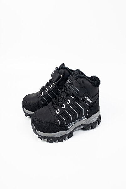 Contra Çocuk Erkek Siyah Su Geçirmez İçi Yünlü Bantlı Bot