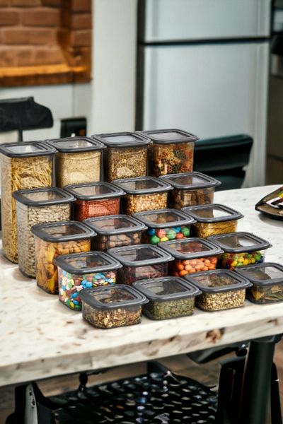 Melkan Home Food Container 20 Pieces Square Storage Container Dowry Set Square Lid Smoked Spice Bowl Set 20 Pieces