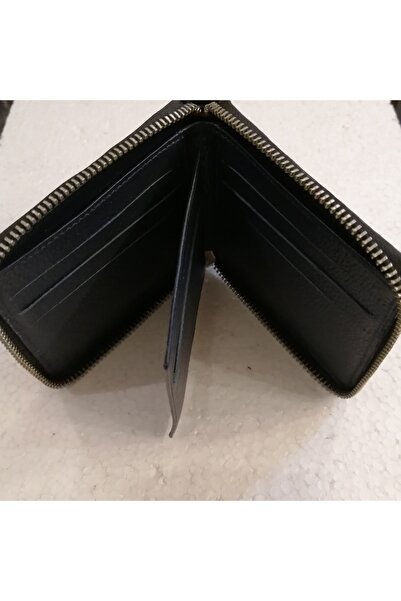 Butik Tülin Unisex Hakiki Dana Derisi Pütürlü Siyah Fermuarlı 9 Kart 2 Gizli 1 Şeffaf Gözlü Kare Cüzdan