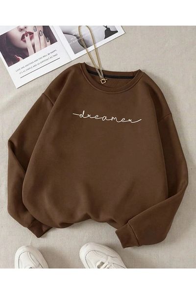 PALPİTO Γυναικείο φούτερ σε καφέ Dreamer με στάμπα Oversize