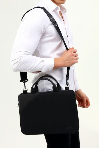 D'VERS Geantă neagră, impermeabilă, cu fermoar, de 15,6 inci, cu protecție împotriva șocurilor