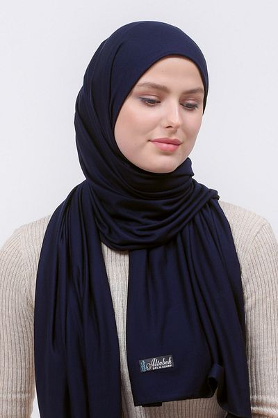 Altobeh Χιτζάμπ Χτενισμένο Βαμβακερό Σάλι Απλό Navy Blue