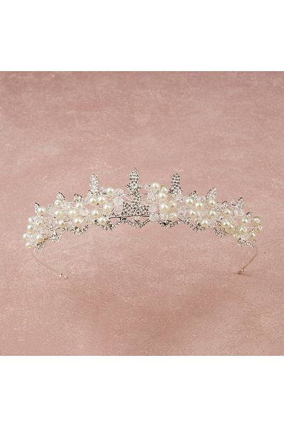 Hayalperest boncuk Crystal Glass Beaded Bridal Henna Crown for Women for Wedding Crown Costume Crown with Pearls Silver
