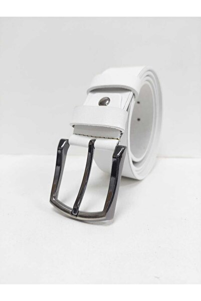 Kemerix Ανδρική λευκή ζώνη 4 cm Κατάλληλη για 100% γνήσιο δέρμα τζιν και καμβά
