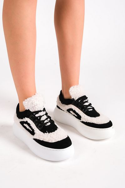 Moda Değirmeni Pantofi de damă cu talpă înaltă din piele întoarsă neagră BG1172-101-0007