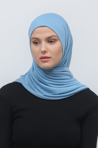Altobeh Şal din bumbac pieptănat Hijab Albastru - Cusătură dreaptă