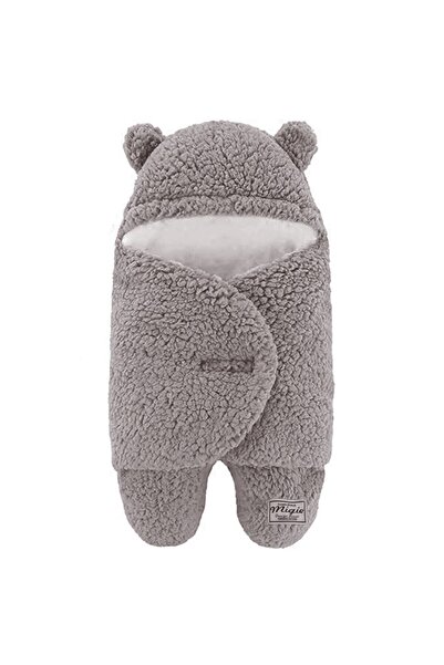 migie 0-4 Ay Bebek Dış Kundak Uyku Tulumu Kıvırcık Wellsoft Peluş Gri