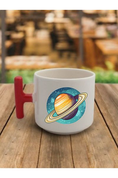 lili hediyelik Coffee Mug Cup with Saturn Image Ceramic Mug - Ceramic Tea, Coffee Gift Cup