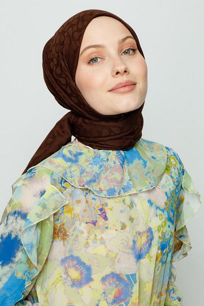 VALORSCARF Valor bloom μοτίβο μεταξωτό ζακάρ σάλι πικρό καφέ