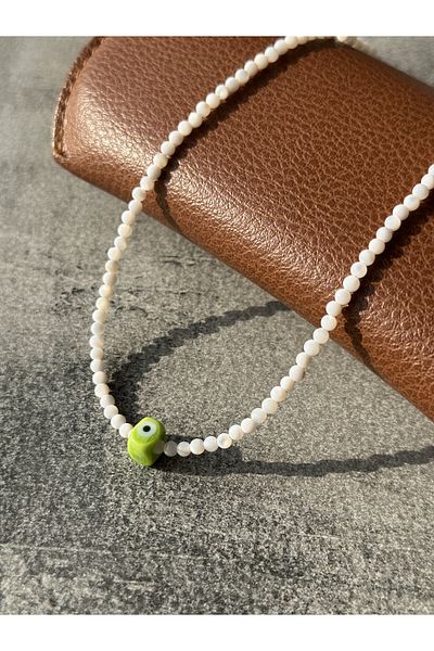 CAPO by Aytaç Yamaç Handmade Evil Eye Beaded Choker Necklace with Mother of Pearl Stone