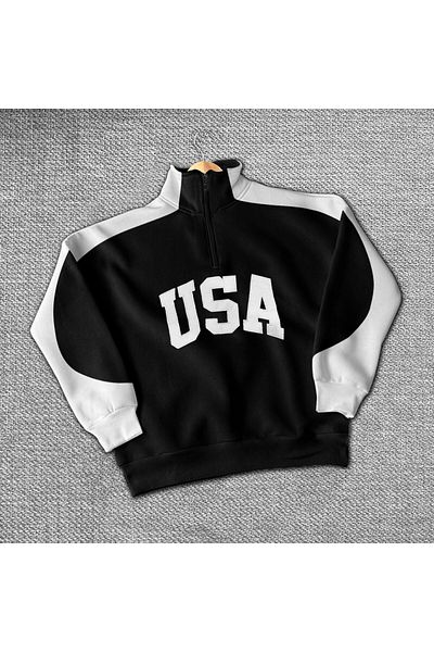 Tarz Yeri unisex half zipper 3 thread cotton rose wool sweat cardigan