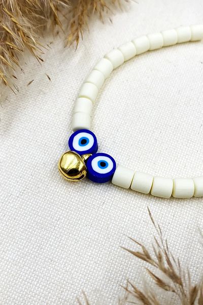 Karlay White Lino Evil Eye Beaded Cat Collar
