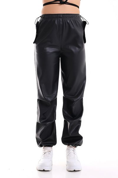 Gugus LEATHER TROUSERS WITH POCKET FLOOR AND ADJUSTABLE ELASTIC WAIST CENDS / Faux leather sports trousers