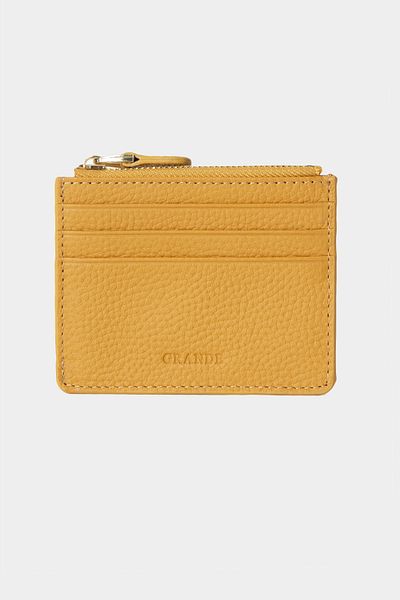 Grande 3603 Genuine Leather Coin Compartment Zippered Women's Men's Wallet Card Holder Yellow