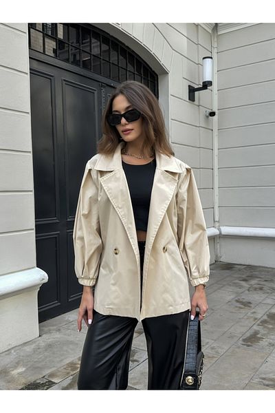 Elif Özbey Butik Stone Balloon Sleeve Oversize Trench Coat