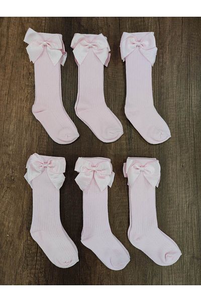 Leement socks 6 чифта памучни чорапи с маншети с панделка за момичета