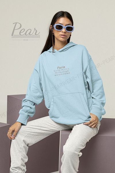 Pear Wear Hanorac oversize cu glugă, cu 3 fire, imprimat Paris