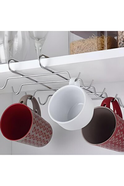 FırsatVar Metal Cup Hanger Rack with 10 Hooks under Cabinet Organizer Mug Cup Hanging Bracket