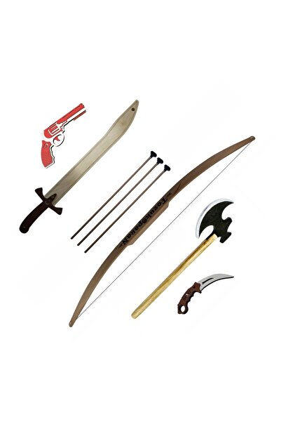 Ahtek Muhteşem 5'li Ahşap Oyuncak Seti, Ok Yay + Balta + Oyuncak Bıçak + Kılı...