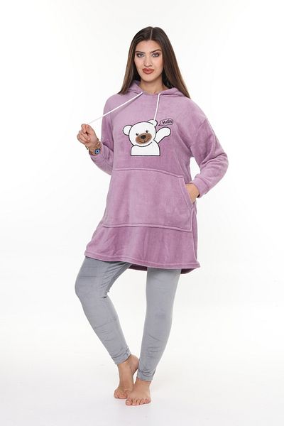 mervemoda طقم نسائي من قطعتين باللون الأرجواني الفاتح والجزء السفلي من القطيفة باللون الرمادي عالي الجودة