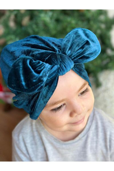 QUEEN AKSESUAR Luxury velvet female child wire-knot adjustable bow hair cap scarf petrol green blue