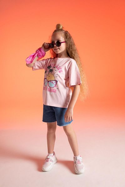 DeFacto Girl's Paperbag Elastic Waist Belted Jean Shorts