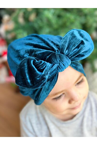 QUEEN AKSESUAR Luxury velvet female child wire-knot adjustable bow hair cap scarf petrol green blue