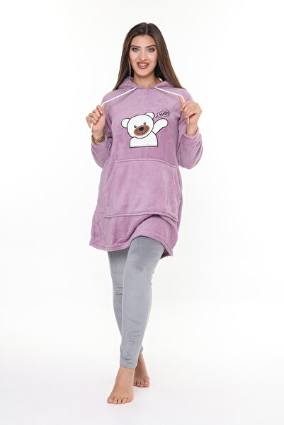 mervemoda Kadın Lila üst yumoş soft alt kadife Gri taytyüksek kalite ikili takım