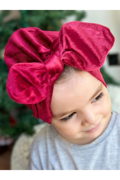 QUEEN AKSESUAR Luxury velvet female child wire-knot adjustable bow hair cap scarf burgundy red