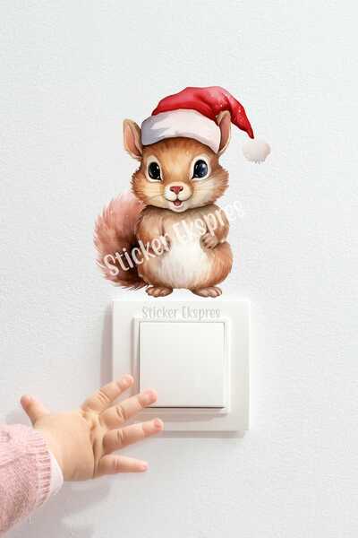 Sticker Ekspres Sevimli Sincap K14 Yılbaşı Yeni Yıl Priz Sticker
