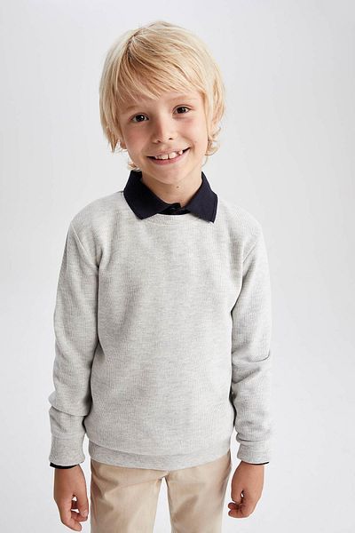 DeFacto Boy's Gray Crew Neck School Sweatshirt