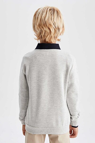 DeFacto Boy's Gray Crew Neck School Sweatshirt