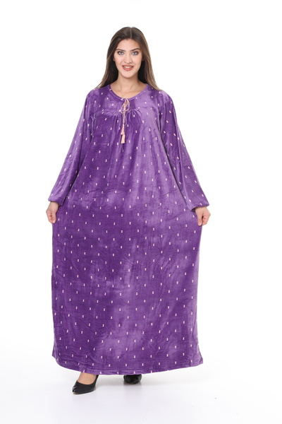 mervemoda Women's Purple plus size velvet dress